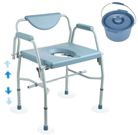 VEVOR Toilettenstuhl Nachtkommode mit Herunterklappbaren Armen und Abnehmbarer Rückenlehne, 5-stufig Höhenverstellbar 50-62 cm, Abnehmbarer 7-Liter-Eimer, Einfach zu Montieren, 453,6 kg Kapazität
