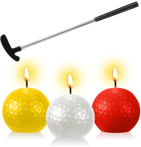 Threlaco 4 Pcs Golf Ball Birthday Candles and Mini Ball Club Golf Cake Candles Kit for Sport Themed Birthday Topper Decorations Party Celebration Home Decor Gift Cupcake Supplies