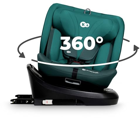 Kinderkraft I-GROW Silla de coche, I-SIZE 40-150 cm, Isofix, Silla coche bebé, para niños, Ajustable, Sillade, RWF, FWF, Universal para coche, Asiento, 360º, Grupo 0+/1/2/3, 0-36 kg, Verde