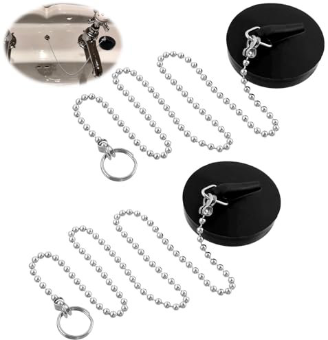 Giantree Bouchon en caoutchouc pour baignoire avec chaîne de perles en acier inoxydable de 15 pouces - Pour cuisine, salle de bain et évier