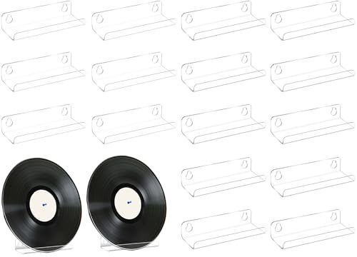 Wesiti 16 Pack 4 Inch Small Vinyl Record Shelf Wall Mount Acrylic Album Record Holder Display for Wall Tiny Floating Shelf Cd Rack Cd Storage Stand for Daily Listening Office Home Bedroom