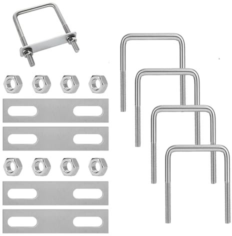 Jiavlyx 4 Piezas Perno En U Cuadrado, M8*120*60mm Tornillo En U Aceros Inoxidables, Tornillos En U, Abrazadera Cuadrada Pernos, Con 4 Pletinas Y 8 Tuercas, Para Fijar Tuberías, Tracción De Automóviles