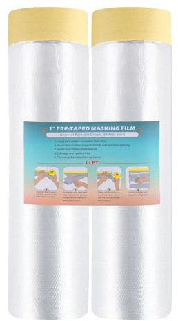 LLPT Tape and Drape Pre-Taped Masking Film 2 Packs-270cm(Unfolded) x 20m | Beige Washi Versatile Painter's Plastic Dust Sheets for Auto Wall Furniture Painting and Spraying Protection