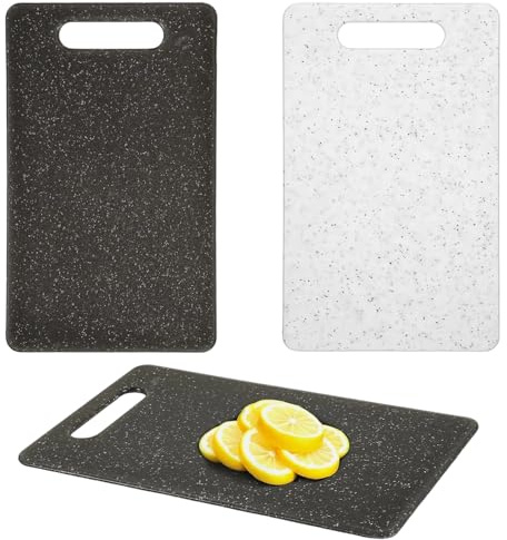 2Pcs Mini Chopping Board, Small Chopping Board Plastic Set, Lightweight Cutting Board for Kitchen, Camping, Bar, Compact Design with Non-Slip Surface, Black and White Colors