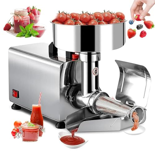 Moulin à Tomates éLectrique Presse Machine à fraiser et à sauce commerciale avec passoire électrique, extracteur de jus robuste pour sauces maison aux fraises et aux myrtilles