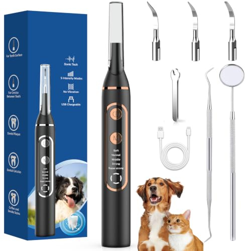 Detartreur Dentaire Ultrason pour Chien et Chat, Kit de Detartrage Dentaire 5 Modes de Nettoyage avec 3 Têtes, Outil de Tartre Dentaire Nettoyage pour Animaux de Compagnie