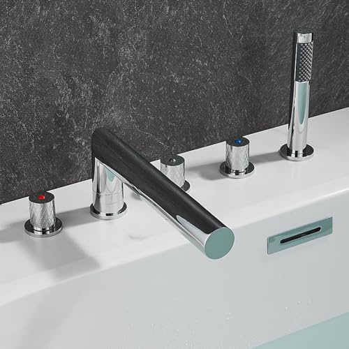 Miscelatore Vasca da Bagno a Cascata con Doccetta Ottone Rubinetti con Doccetta 5 Fori-Cromo Placcato