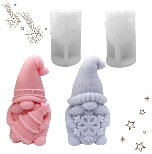 MEETTIKEY Lot de 2 moules en silicone de Noël, en forme de lutin - Moules en silicone de Noël - Moule à bougie de Noël - Moule en silicone - Lutin - Plâtre pour verser des bougies, du savon, de (F)