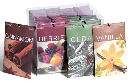 MYARO 20 Packs Cedar Cinnamon Vanilla Berries Potpourri Bag Scent Sachet for Closet Drawer Room Car Home Air Freshener Shoe Odor Elimination