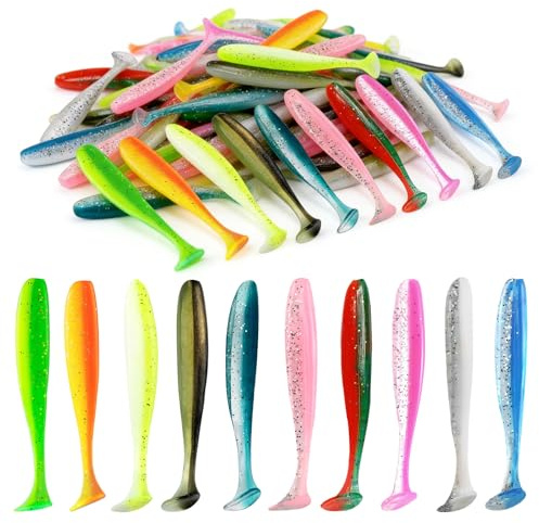 MENUY Set di 100 esche da pesca in gomma, 7 cm, set di 10 colori per pesce persico e luccioperca