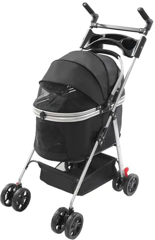 KKVUIIFF Carro para perro, plegable, carro para perros con ruedas universales, para gatos y perros pequeños, capacidad de carga hasta 12 kg, tamaño del producto plegado 21,5 x 80 cm (negro)