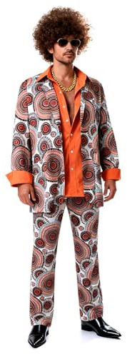 Costume disco des années 70 - Costume hippie pour homme - Costume hippie - Défilé de voiture - Couple de vêtements - Avec chemise, manteau, pantalon, rétro des années 60 - Pour le carnaval