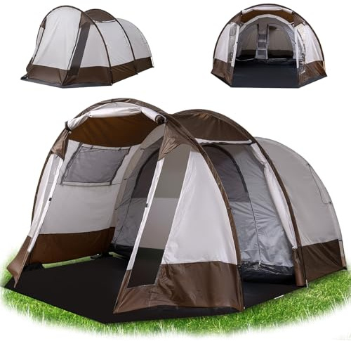COSTWAY Tunneltält 4–6 personer, vattentätt campingtält med stor farstuga och ventilationsdörr, familjetält med markpinnar, vindsegel och bärväska, för vandring och camping, 4,6 x 3,2 x 3,2 m