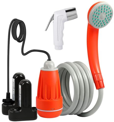 KEDSUM Ducha portátil para camping, bomba de ducha de camping con baterías recargables USB desmontables duales, cabezal de ducha portátil para exteriores, camping, senderismo, viajes, GFS-1701