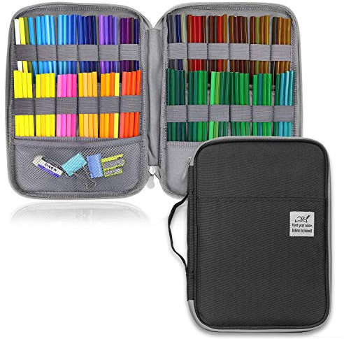 YOUSHARES Trousse à Crayon de Couleur avec 96 Trous - Etui à Crayon de Grande Capacité en Tissu Oxford pour Adults,Artists (Noir)