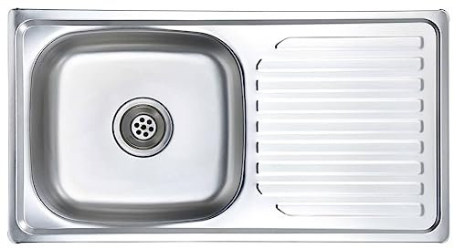 vidaXL Fregadero de Cocina con Colador y Sifón Pila Lavabo Alberca Comedor Baño Servicio Grifo Lavar Olla Platos Integrado Acero Inoxidable
