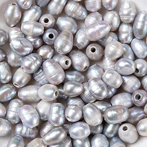PandaHall Natürliche Süßwasser-Zuchtperlen, 7 ~ 8 mm, ovale Form, graue Perlen, lose Perlen für Halsketten, Armbänder, Schmuckherstellung, 100 Stück