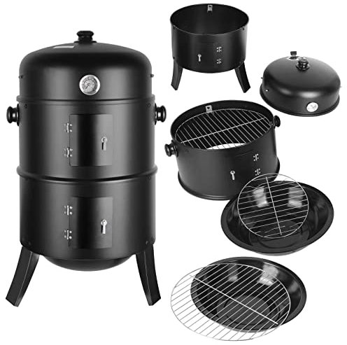 Barbacoa ​Ahumador 3 en 1,Barbacoa Carbon,Parrilla Barbacoa con Termómetro,para Jardín Exterior BBQ,Camping
