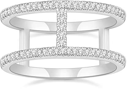 Titaniumcentral Anello da donna in oro rosa, oro e argento, con zirconi, doppio nastro di fidanzamento, anello di fidanzamento, Ottone, Zirconia cubica