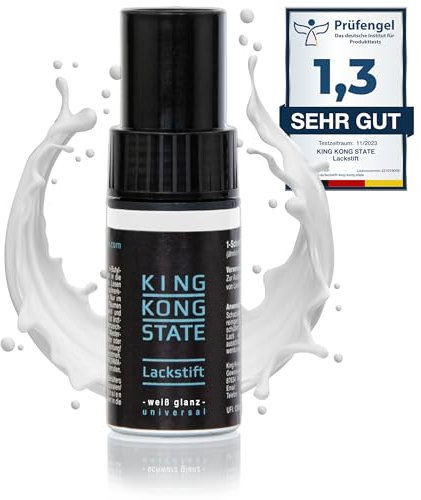 King Kong State Lackstift - WEIß GLÄNZEND - 1-Schicht-Lack zur Ausbesserung von Steinschlägen und Kratzern am Auto (GLANZ)