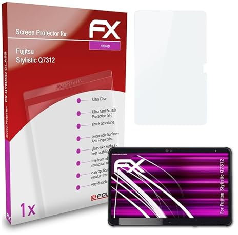atFoliX Glasfolie kompatibel mit Fujitsu Stylistic Q7312 Panzerfolie, 9H Hybrid-Glass FX Schutzpanzer Folie