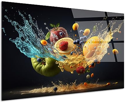 DECLINA, cadre photo décoration murale, impression sur verre acrylique, tableau cuisine, déco l’envol des fruits, art mural moderne, décoration intérieure lumineuse, 80x50 cm