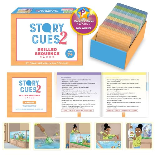 SKILLEASE Story Cues 2 Skilled Sequencing Cards, Speech Therapy Materials, Social Skills Game, English Language Learners Games, Storytelling Cards, Sentence Building and Picture Cards