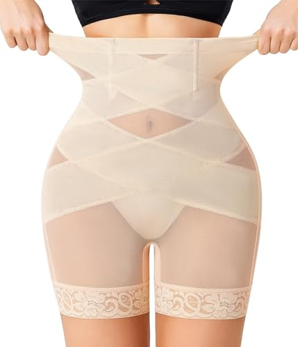Nebility Shapewear Tummy Control Body Shaper High Waisted Butt Lifting Panties Shapewear Shorts Thigh Slimmer Beige
