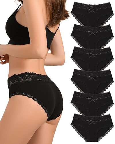 Levao Culottes Coton pour Femmes Confort Bikini Slips Respirant Hipster | Lot de 6 sous-vêtements Féminins,Sexy Dentelle Panties,Mi-Taille Shortys,Doux pour la Peau,Doublure en coton,Multipacks S-XL