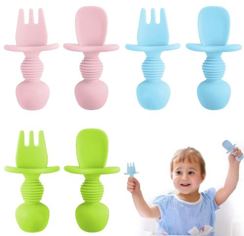 Lernlöffel Baby - 6 Pack Baby Besteck Set Silikon Esslernlöffel, BPA-frei Baby Löffel für BLW Baby LED Weaning Zubehör, Selbst Essen Esslernbesteck, Babylöffel Brei ab 4 Monate