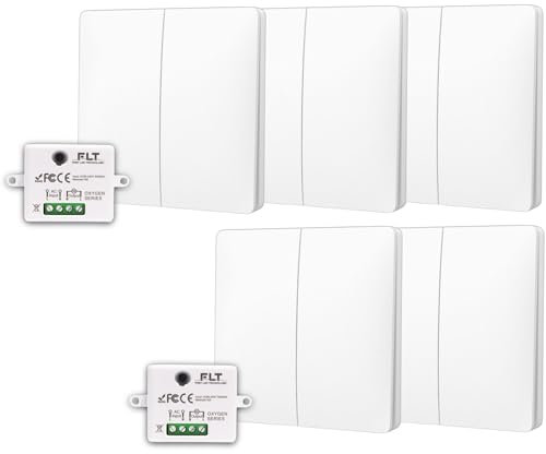 Interrupteur sans fil et sans pile Auto alimenté - Écologique - Qualité Pro - Va et vient RF 5 télécommande double allumage + 2 relais radio encastrable - Longue Distance - Intérieur Extérieur IP64