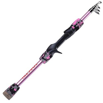 CHURICH-E Angelrute, 1,5 M Teleskop Angelrute Rock Camouflage Angelrute for Süßwasser Bass Forelle Lachs Angelgerät Stange,Für viele Gewässer geeignet(Pink)