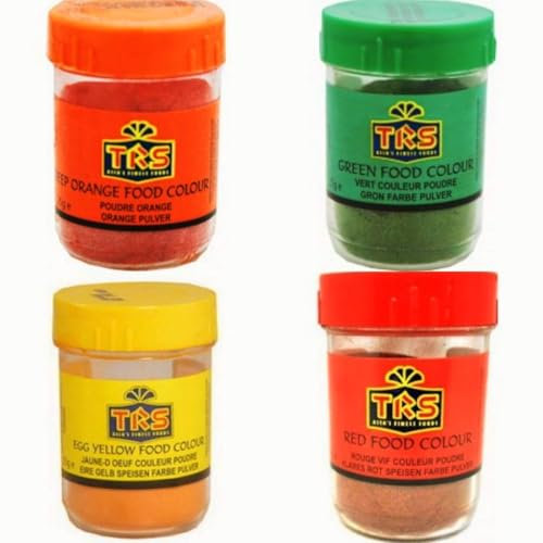 TRS Lebensmittelfarbe 4er Set [Grün, Rot, Gelb, Orange] je 1x25g | Leuchtende Lebensmittelfarben für Backen & Kochen | Pulverform | Intensive Farben | Einfach anzuwenden