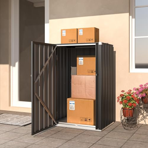 U-MAX Outdoor Cabinet Storage Small Cabinet Cupboard, Waterproof Package Delivery Boxes for Outside, Metal Vertical Tool Storage for Backyard Garden, Black