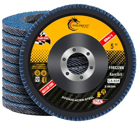 Flintronic 10 Piezas Discos Abrasivos para Amoladora Angular, Disco Láminas 115mm Grano 40, T27 Disco Láminas, Óxido de Aluminio, para Acero Inoxidable, Metal/Acero Y Madera