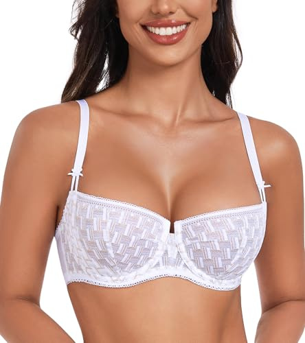 DotVol Sujetador Balconette sin Relleno con Aros de Encaje Transparente para Mujer