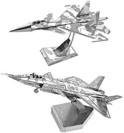 TQVLNMCR 2er Set 3D Metall Puzzle Su34 Fighter + Air Force J20 Modellbausatz DIY 3D Laserschnitt Zusammenbauen Puzzle Spielzeug