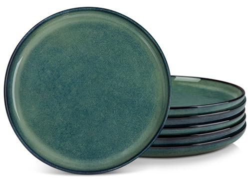 vancasso Série STARRY Lot de 6 Assiettes Plates en Grès 26 cm - Va au Micro-Ondes, Four et Lave-Vaisselle - Vert Émaillé, Design Élégant et Résistant
