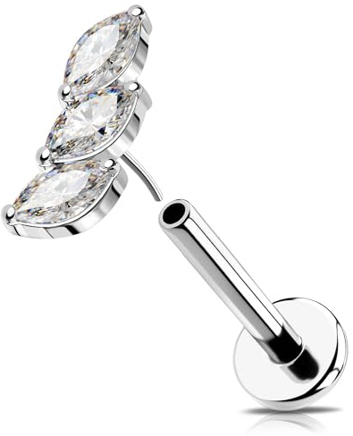 OUFER 16G Helix Earring Threadless Push in Tragus Piercing Stainless Steel 316L Clear Marquise CZ Cartilage Piercing Jewellery 6 mm Conch Ring Lip Stud for Women
