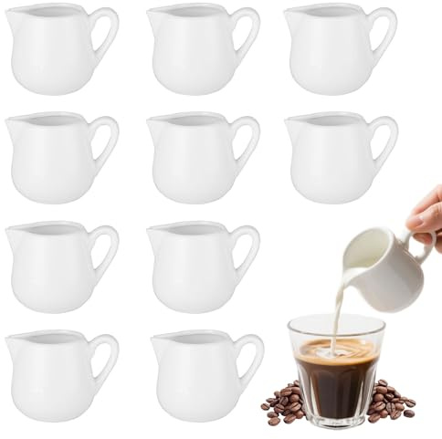 XSQD 10 Piezas Cerámica Pequeña Jarra De Leche, Mini Jarra Leche Blanca Con Mango, Estilo Occidental Salsa Bistec Taza, Jarra Adecuada Para Café, Leche, Salsa y Tazas Punteadas De Tarro De Azúcar