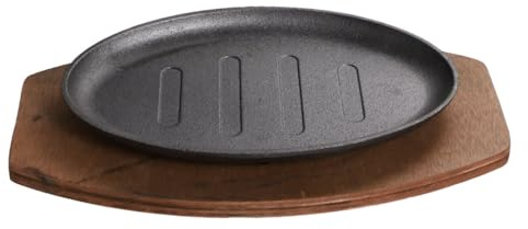 SMASOLO Sartén Para Barbacoa y Plato Para Asar Redondo 8 Pulgadas De Hierro Bandeja De Madera Anticaliente Para Uso Doméstico y Barbacoas Al Aire Libre Reutilizable