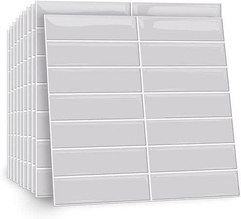 TOARTi 2D Grey Self Adhesive Tiles Stick on Wall Kitchen 10 Sheet 12×12in