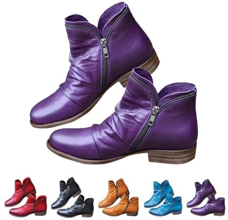 Bottines de cowboy pour femmes, bottes western plates à talons bas en cuir vintage, confortables et légères, avec fermeture éclair et soutien de la voûte plantaire, bottines tendance à lacets
