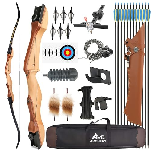 Poearcus Archery Hunting Bow and Arrow Set 66-68-70 Inch Wooden Recurve Bow Kit 14-40 Lbs Takedown Competition Bow Longbow for Target Shooting (70 inch, 40 ibs)