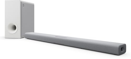 YAMAHA TRUE X BAR 50A Soundbar – Audio Surround Dolby Atmos, Alexa Integrata, Subwoofer Wireless, Clear Voice, HDMI eARC, Bluetooth, AirPlay 2, Spotify Connect – Grigio Chiaro
