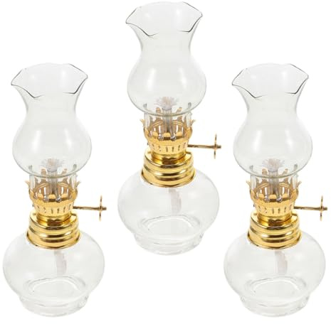 Genérico Lámparas de Aceite Pequeñas de Vidrio Transparente, 3 Piezas Mecha Ajustable, Ideales para Iluminación de Emergencia y Decoración de Interiores, 11,5 CM de Alto