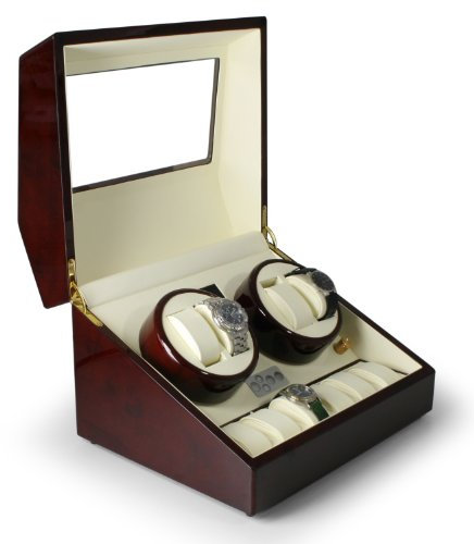 KLARSTEIN Carica Orologi vetrina con rotore espositore Girevole (per 10 Orologi, Rotazione Destra/Sinistra, Silenzioso, Marrone-bianco