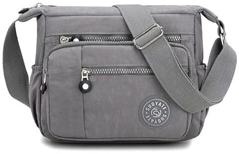 Milky Way Womens Nylon Crossbody Bag Waterproof Multi-Pocket Shoulder Tote Lightweight Travel Messenger Bagopping Hiking Daily Use (Gray)