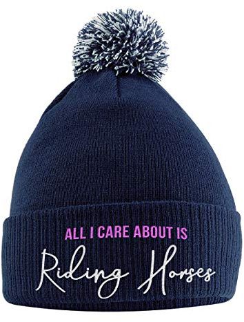 All I Care About Is Riding Horses Bobble Hat - Horse Riding Hat - Equestrian Accessories - Horse Gifts For Girls - Horse Loving Girls - Winter Beanie Hats For Girls - Horse Riding Presents Women