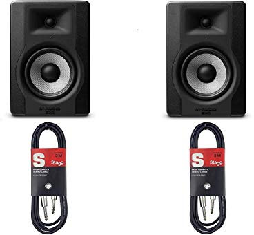 M-Audio BX5 D3 - Compact 2-Way 5 Inch Active Studio Monitors/Loudspeakers (2 Pieces) + Stagg SAC3PS DL 3 m Jack to Jack Instrument Cable (2 Pieces)